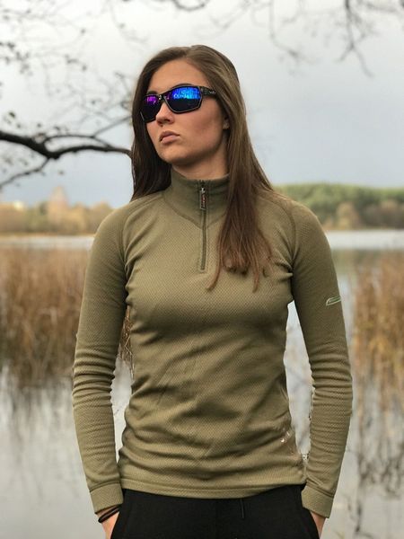 Термобілизна футболка-гольф з довг.рукавом жіноча Duo Skin 300 - оливковий - S 902-D фото